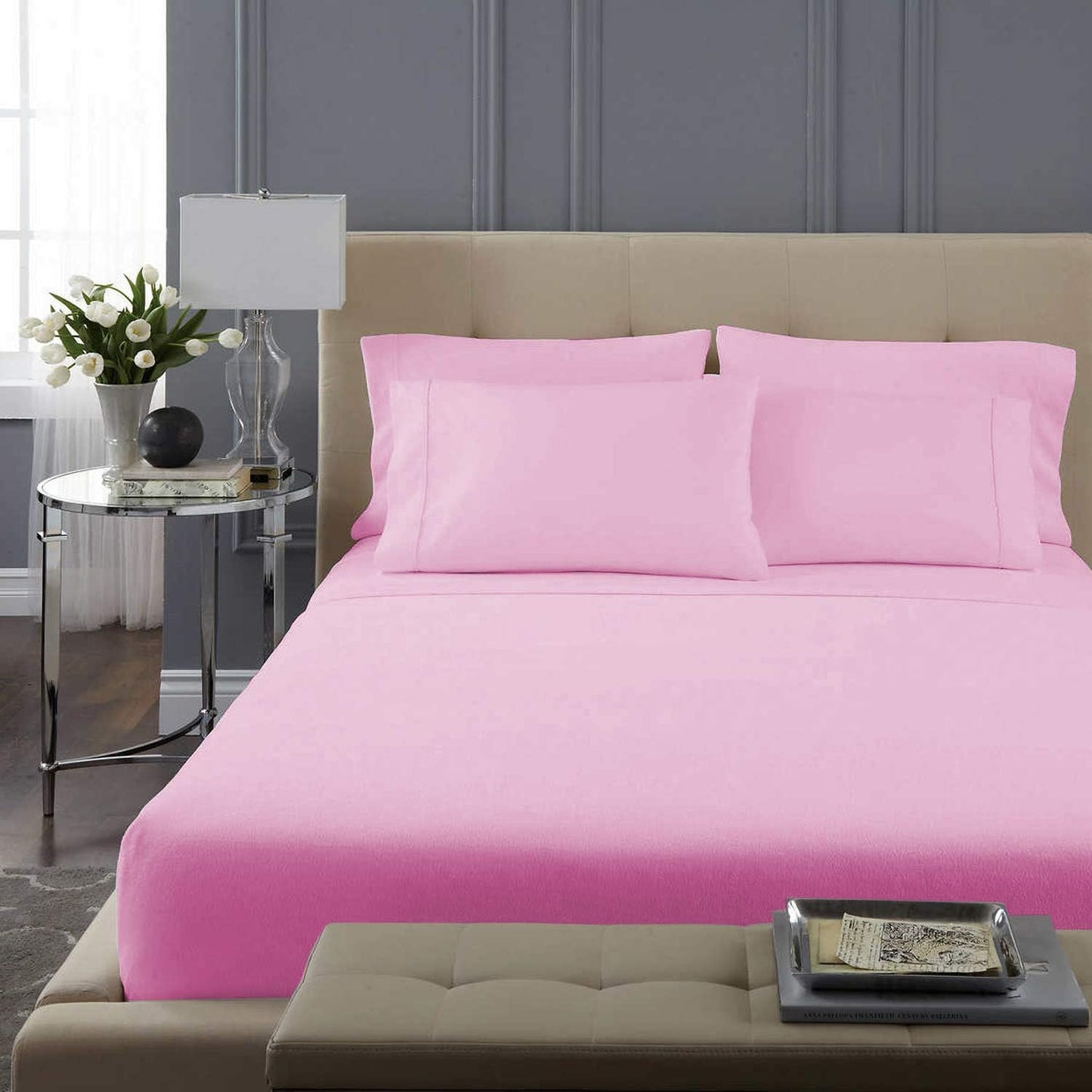 Nisaki Cotton-Sateen-Sheets Set Lilac Pink, 100% Long Staple Cotton King-Bed-Sheet 4piece Bedding-Sets, Breathable Lilac Pink Bed Sheet Set Fits Upto 15 inch (100% Cotton Deep Pocket Sheets)