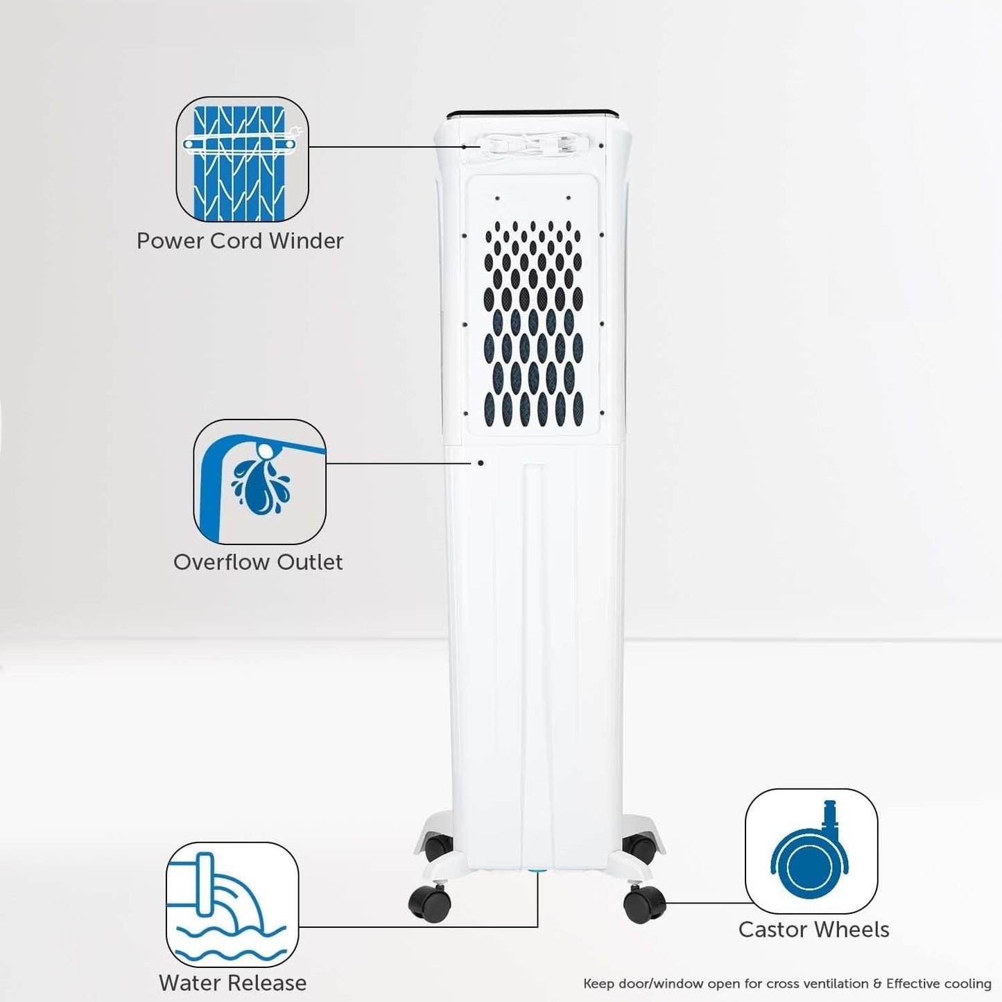 KHIND Frosty-3D 30L, Air Cooler with Remote, 3 Sided Honeycomb Cooling Pads, Activated Silver Cation for Fresher Air, Pop-Up Touchscreen, Energy Efficient, White & Black - EACT303D-WK-Made in China