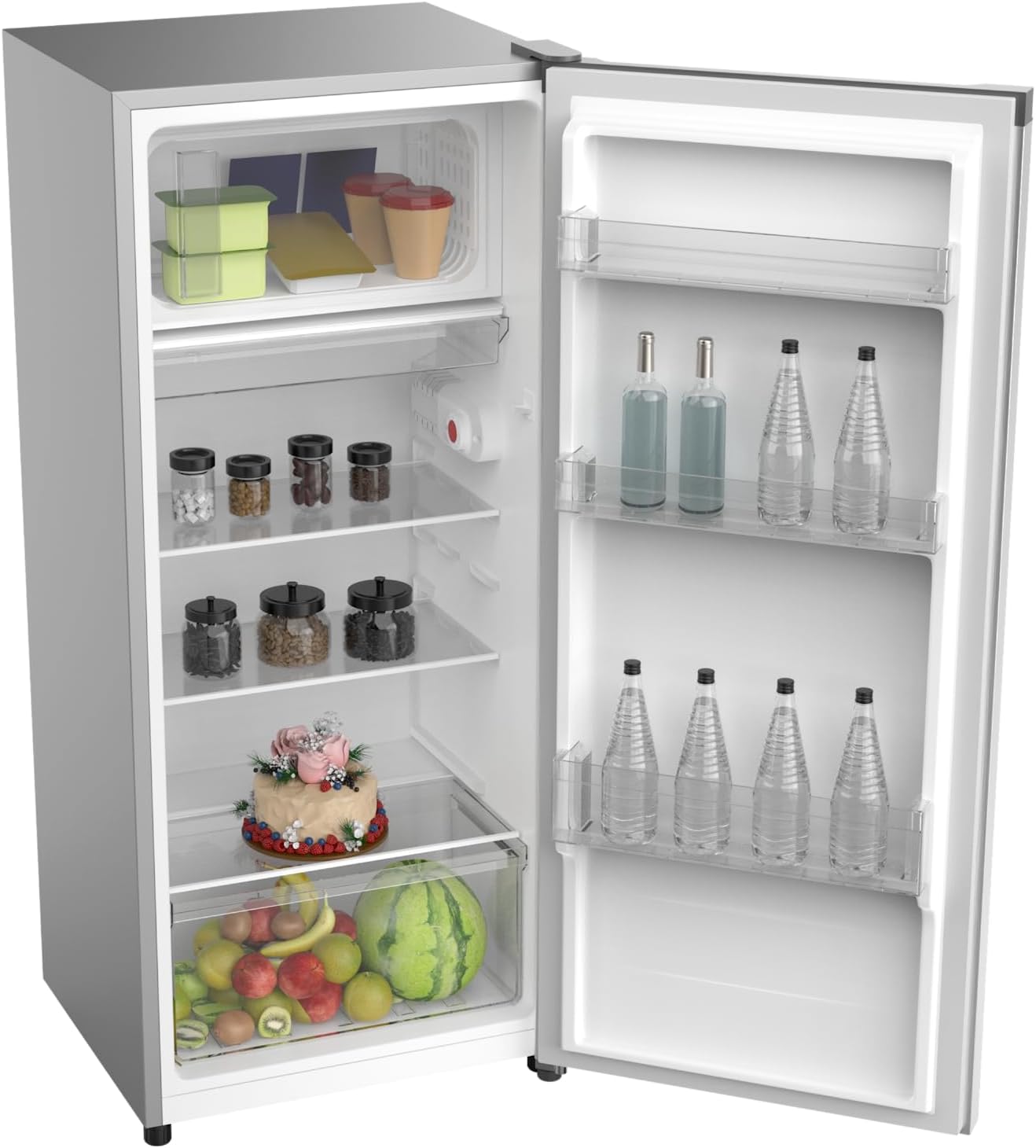 KROME 60L Gross, Single Door Compact Refrigerator, Energy Class A+, Reversible Door, Mini Fridge Suitable for Kitchen, Bedroom Office & Minibar, INOX Color, 5 Year Compressor Warranty- KR-RDC60H