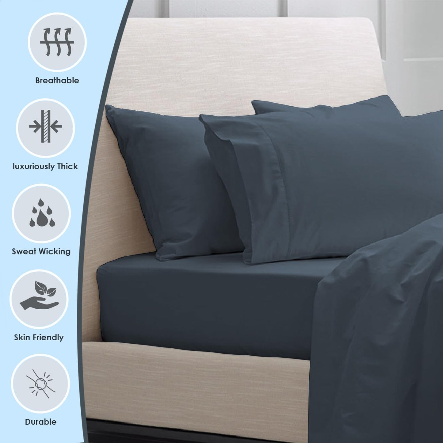 1000 Thread Count Pillowcases King Dark Blue, 100% Long Staple Cotton Pillow Cases, Luxurious Sateen Weave Set of 2 Pillow Covers (Dark Blue King Size 100% Cotton Pillow Cases)