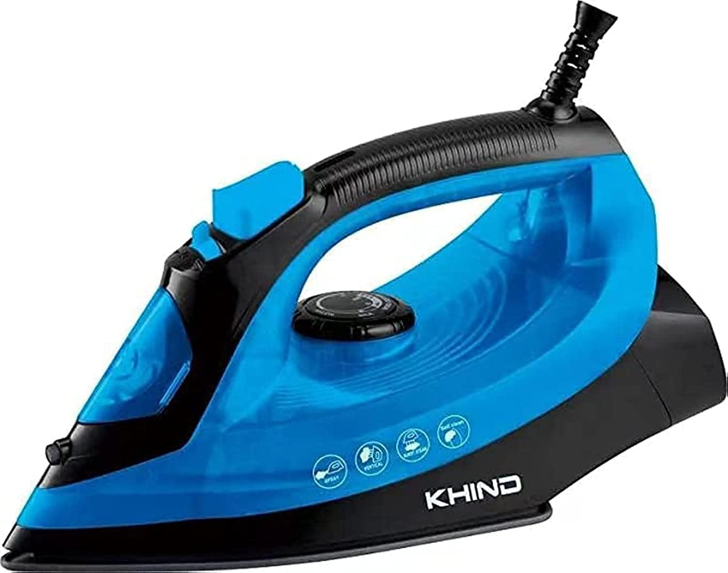 KHIND Steam Iron 1600W - Advanced Temperature Control, Easier Wrinkle Removal, Vertical Steaming, Self-Cleaning, Made in Malaysia, 2-Year Warranty, Non Stick Soleplate. White & Blue - ES1601NN