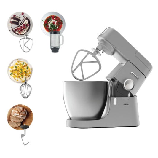 KENWOOD Stand Mixer Kitchen Machine Metal Body CHEF XL 1200W with 6.7L Stainless Steel Bowl, K-Beater, Whisk, Dough Hook, Blender KVL4110S Silver