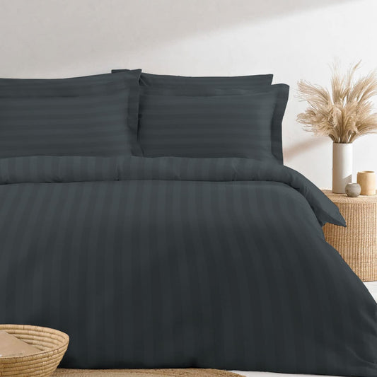 Dobby Stripe Twin Duvet Cover Cotton Anthracite Grey, 300 Thread Count 100% Long Staple Cotton Damask Twin Quilt Cover, Sateen Duvet Cover with Hidden Button Closure (Grey Striped Twin Xl Duvet Cover)