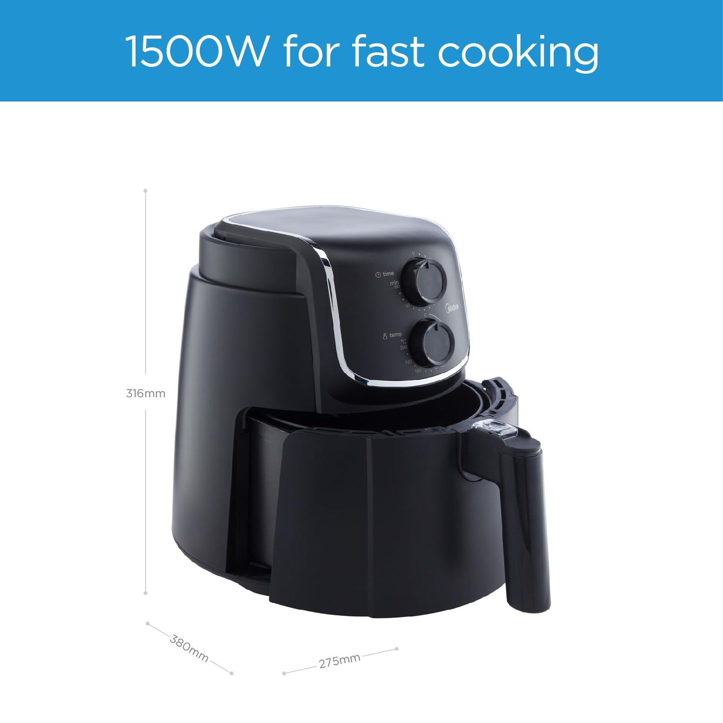 Midea 7.3L Extra Large Digital Air Fryer 1500W with Large See-Through Window, Dual Frying Functions, 8 Functions with Digital Panel, Dual Cyclone Rapid Hot Technology, Largest Oil Less Fryer, MFCY75A2