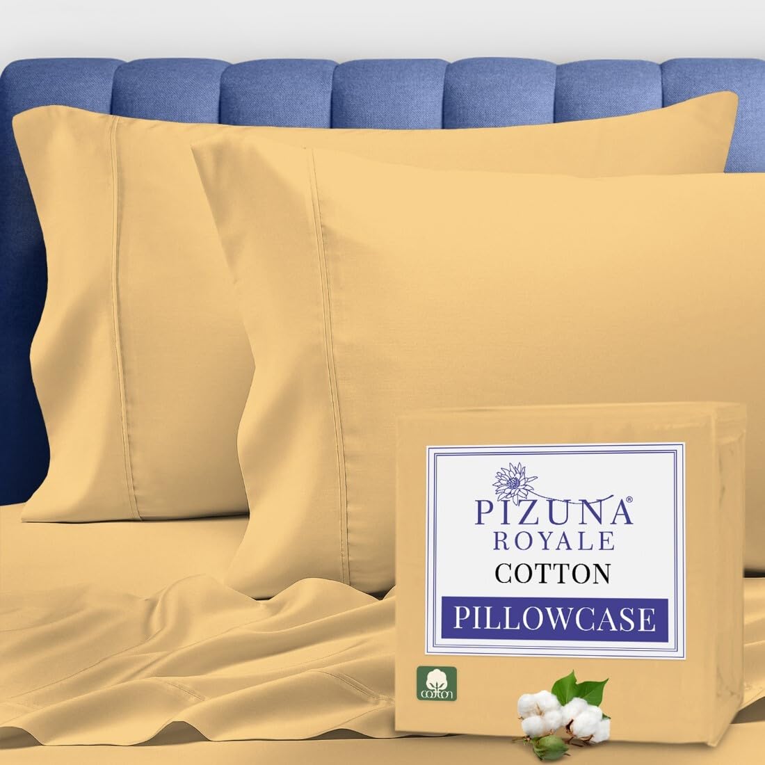 Pizuna 100% Luxury Cotton King Size Pillow Case Dark Blue, 1000 Thread Count 100% Long Staple Cotton Sateen Pillowcase, Pillow Covers with Stylish 4" Hem (Combed Cotton King Pillowcase Set of 2)