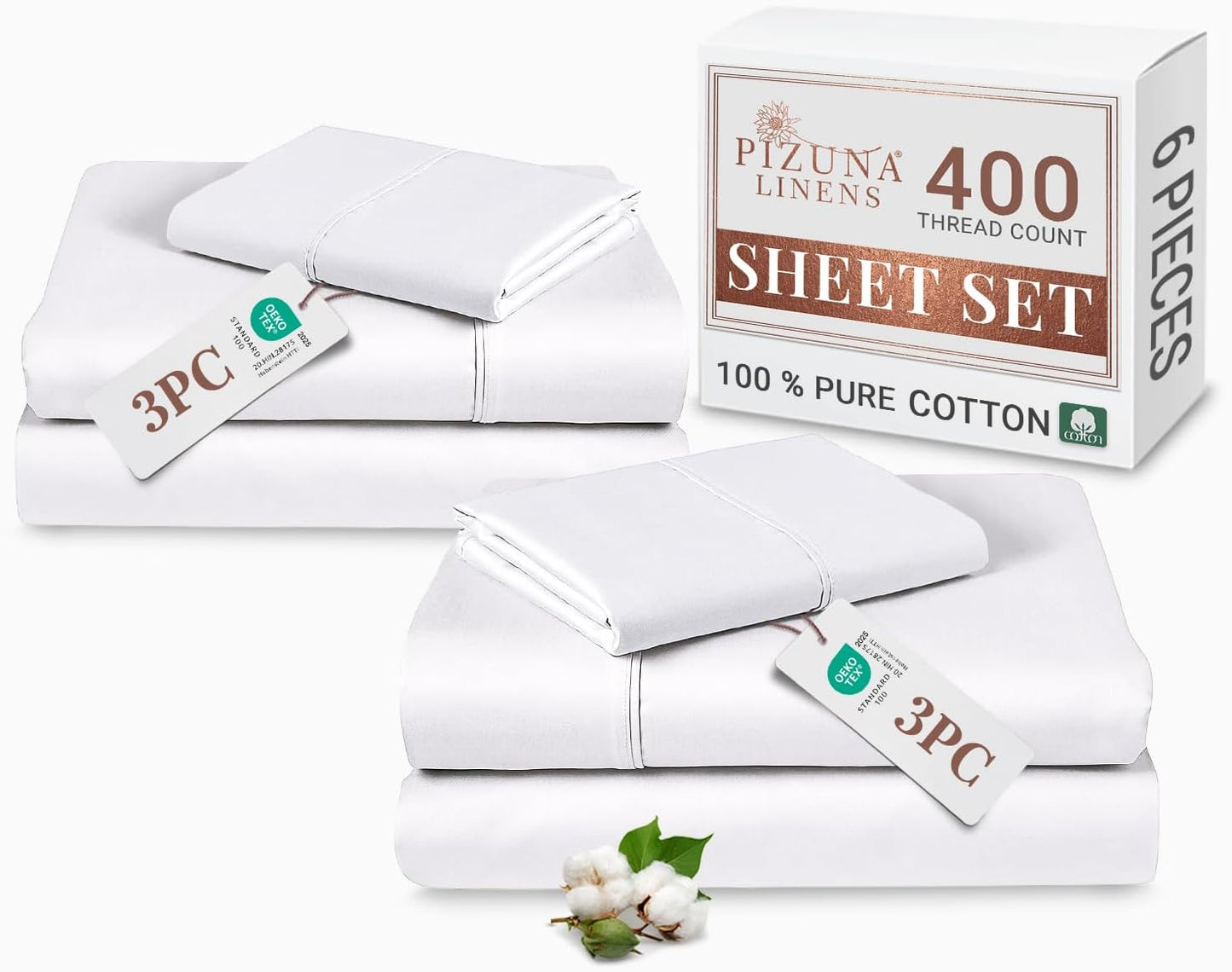 100% Cotton Sheets Full Size, Luxurious 400 Thread Count Long Staple Cotton Sateen Sheets with 15inch Deep Pocket (Combed Silver Sheet Full)