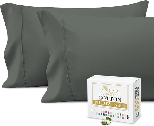 800 Thread Count Cotton Dark Grey Standard Pillowcases, 100% Long Staple Cotton Smooth Sateen Pillow Cases, Thickly Woven Set of 2 Pillow Covers (Dark Grey Standard Size 100% Cotton Pillow Cases)