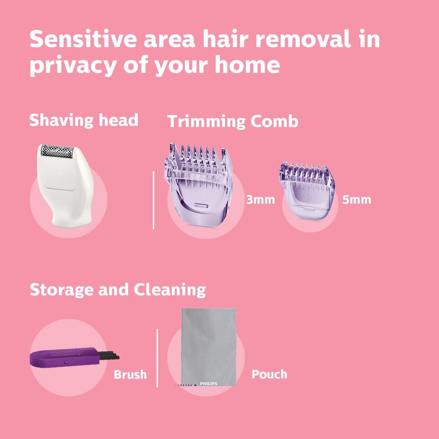 PHILIPS Essential Bikini Trimmer. Trim. Shave & Style. Mini Shaving Head Included. Portable. Battery , Brt38315, Whitepurple