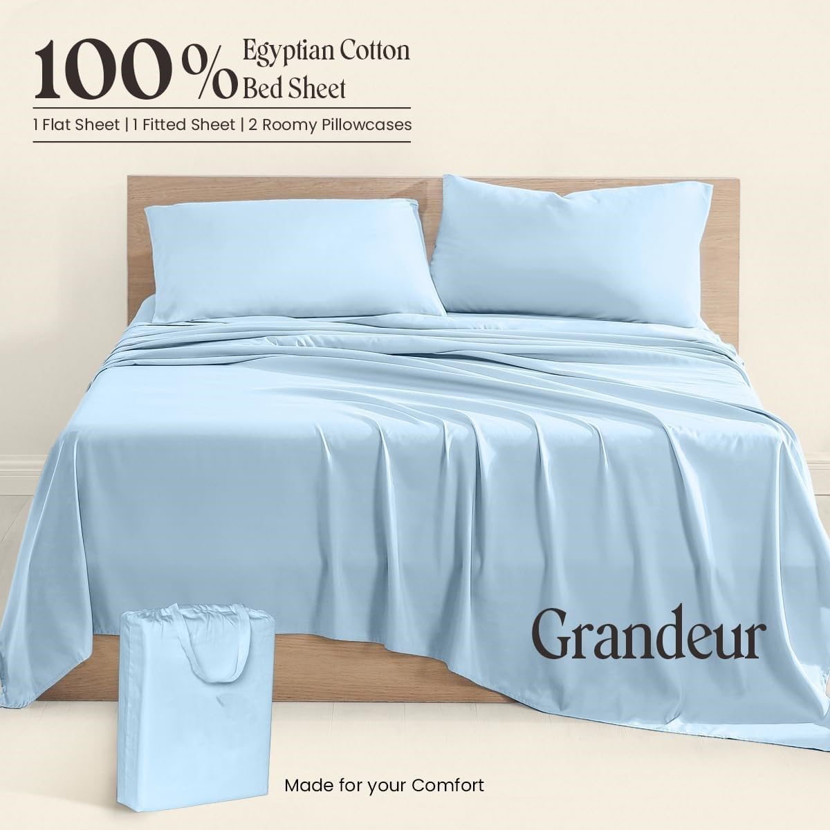 Lavish Touch Egyptian Cotton Sheets Set | 4-Piece with 1 Deep Pocket Fitted Sheet, Flat Sheet, & Two Pillowcases, Soft Luxury Hotel Quality Bedding 600 Thread Count