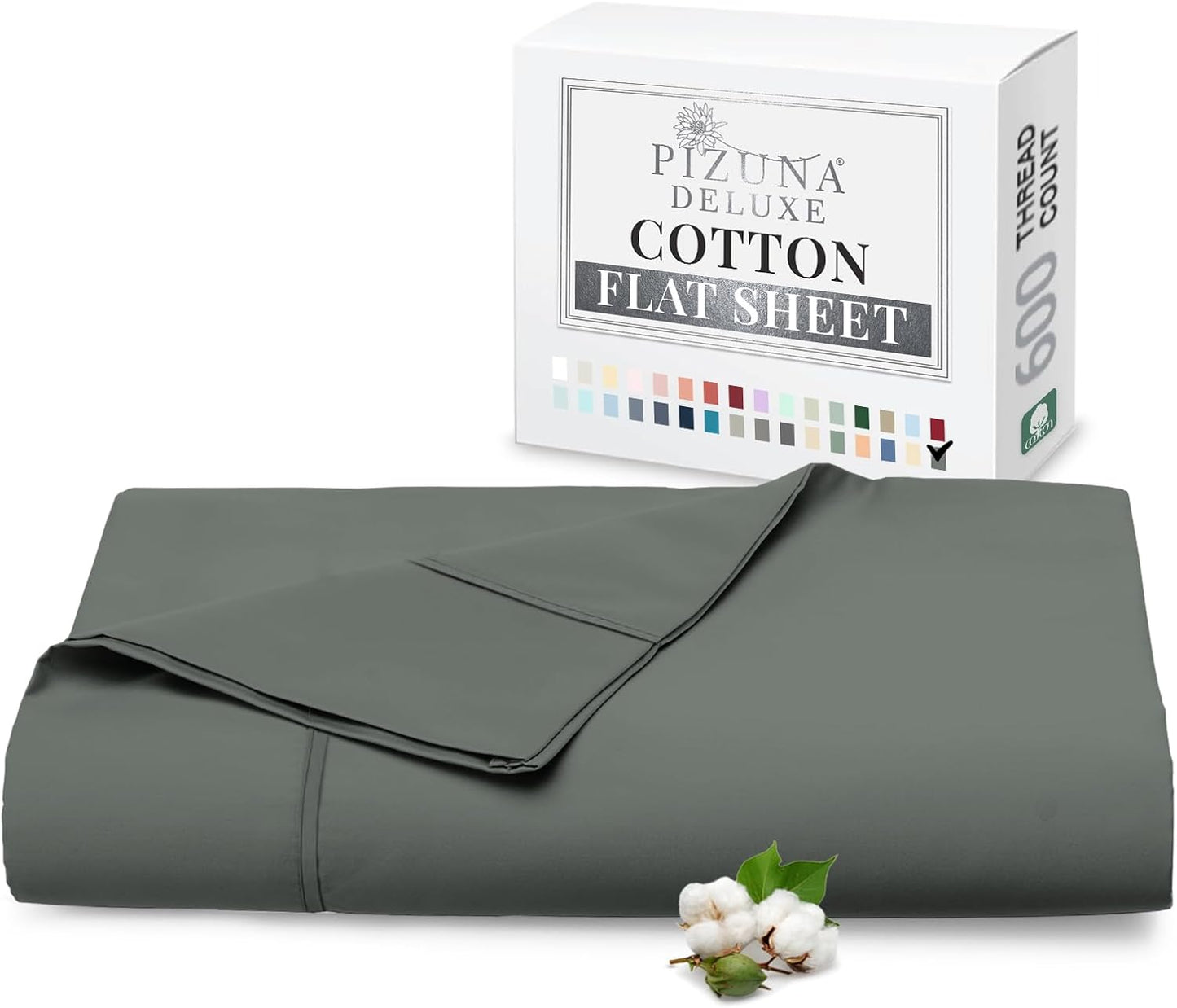 600 Thread Count King Cotton Flat Sheet Dark Grey 1pc, 100% Long Staple Pure Cotton Crisp & Light Weight Sateen Weave Flat Sheet for Bed with Stylish 4 Inch Hem (Dark Gray 100% Cotton Flat Sheet King)