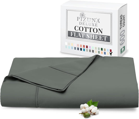 600 Thread Count King Cotton Flat Sheet Dark Grey 1pc, 100% Long Staple Pure Cotton Crisp & Light Weight Sateen Weave Flat Sheet for Bed with Stylish 4 Inch Hem (Dark Gray 100% Cotton Flat Sheet King)