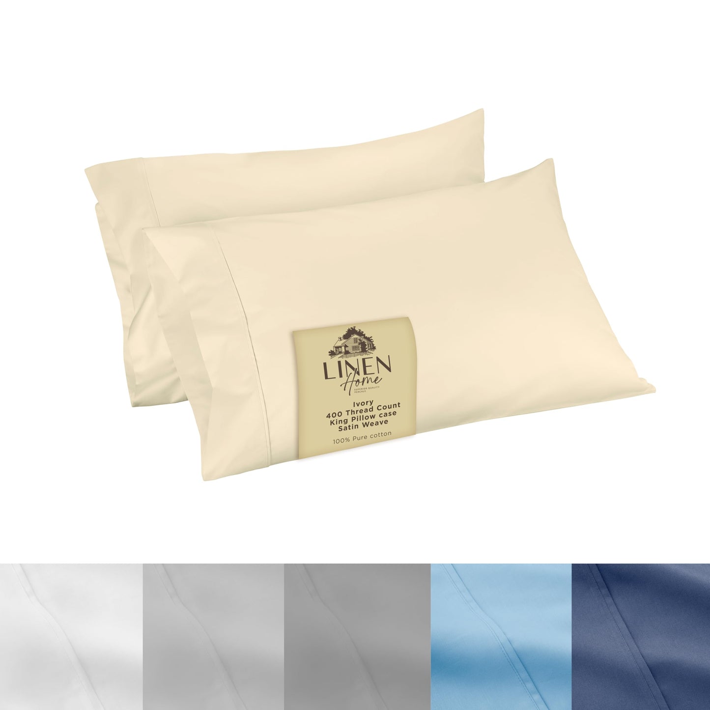Linen Home 600 Thread Count Queen Pillowcase Set | 100% Long-Staple Cotton Pillow Cases | Soft & Smooth Luxury Satin Set of 2 Pillowcases | 4 Inch Z Hem | Baby Blue