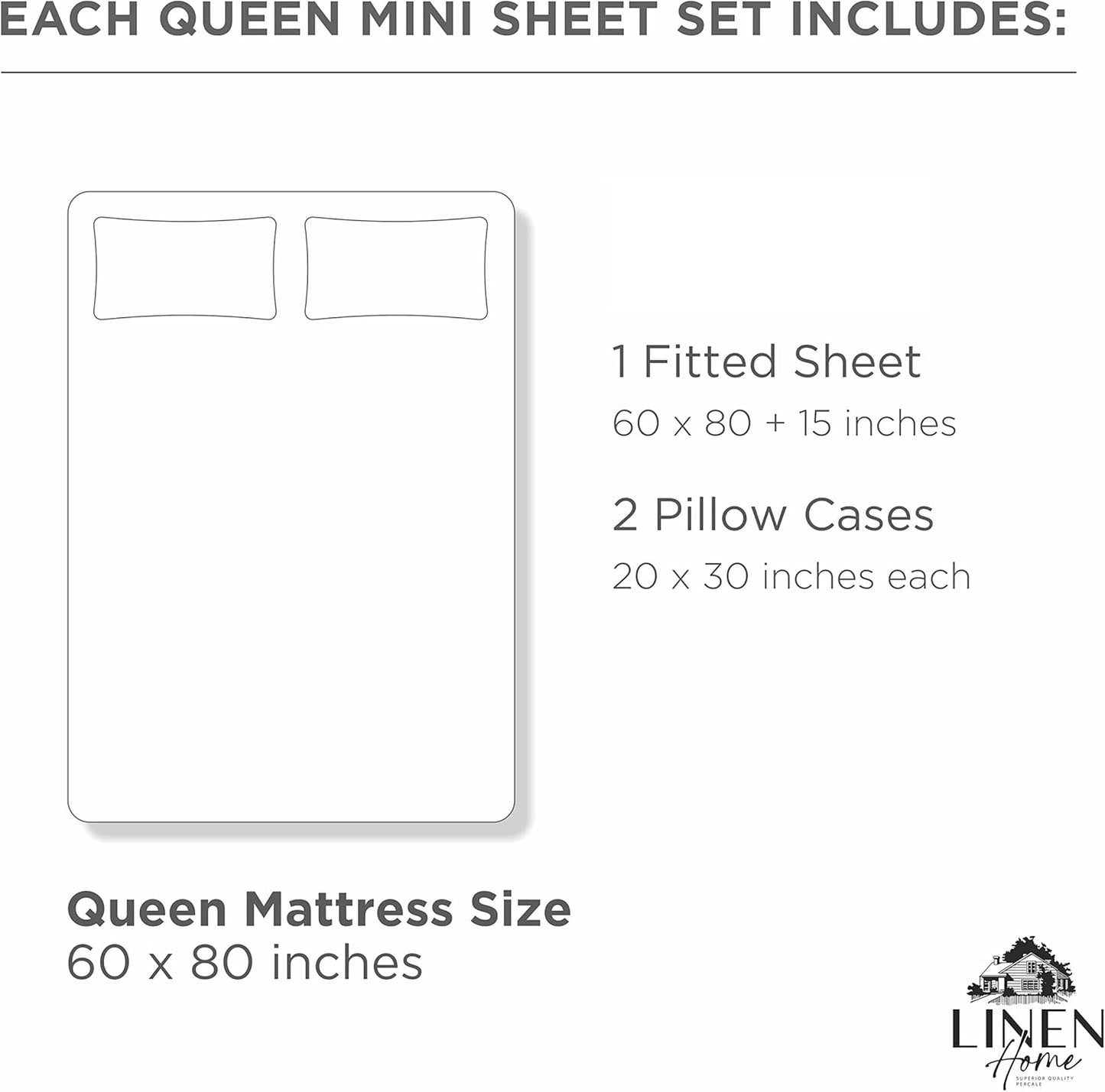 Linen Home 100% Cotton Percale Fitted Sheet Set King Size, Ivory, Deep Pocket, 3 Piece - 1 Deep Pocket Fitted Sheet and 2 Pillowcases, Crisp Cool and Strong Bed Linen