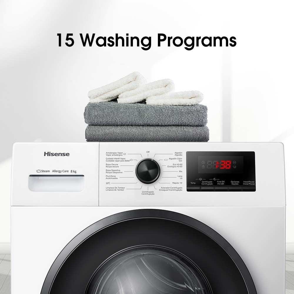 Hisense 8Kg Front Loading Washing Machine 1200 RPM Silver Model WFPV8012EMT -1 Years Full Warranty.