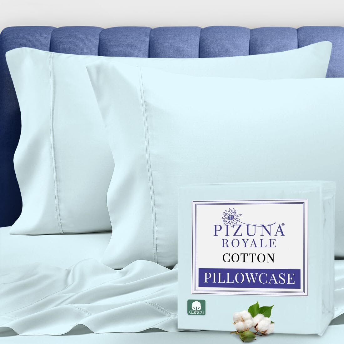 Pizuna 100% Luxury Cotton King Size Pillow Case Dark Blue, 1000 Thread Count 100% Long Staple Cotton Sateen Pillowcase, Pillow Covers with Stylish 4" Hem (Combed Cotton King Pillowcase Set of 2)