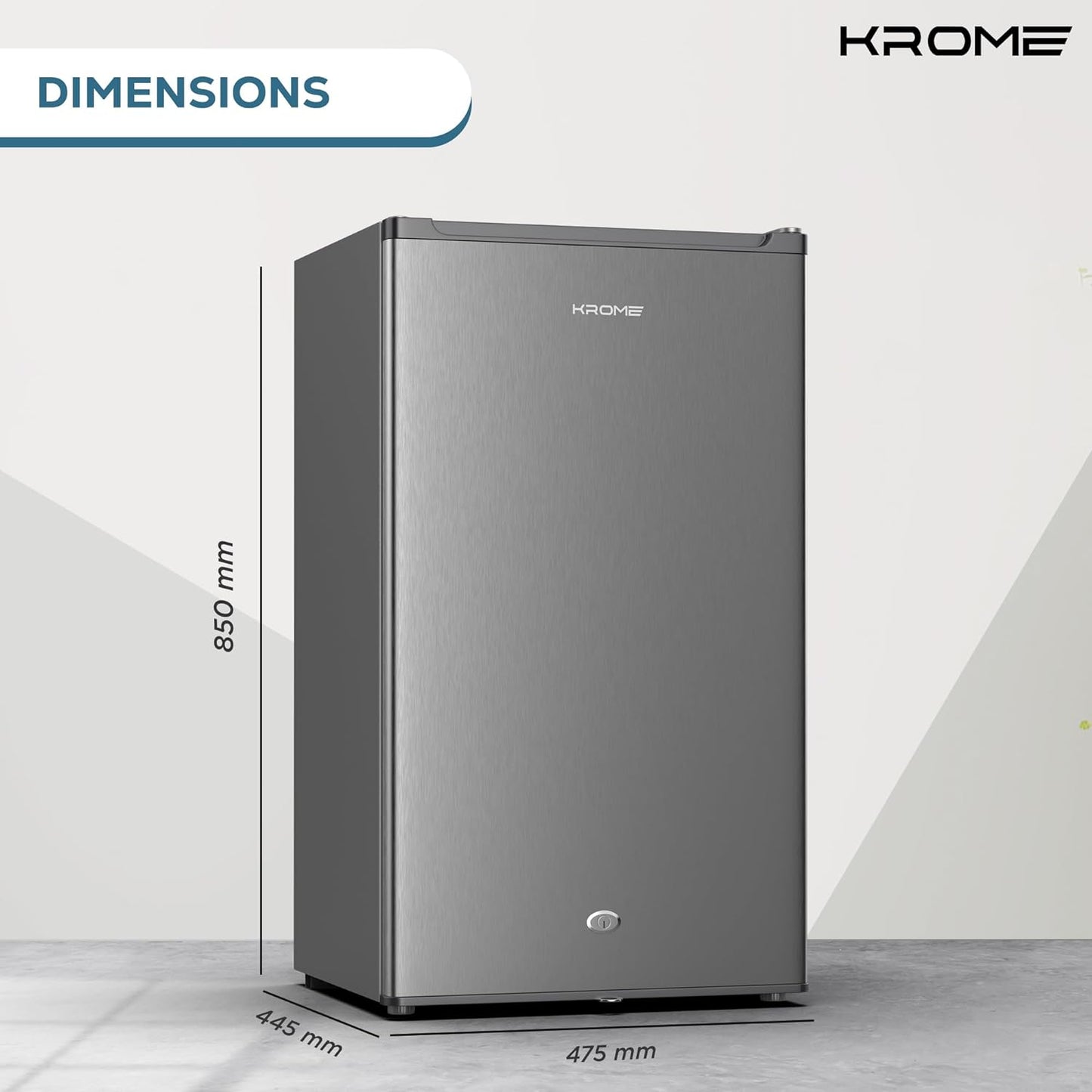 KROME 60L Gross, Single Door Compact Refrigerator, Energy Class A+, Reversible Door, Mini Fridge Suitable for Kitchen, Bedroom Office & Minibar, INOX Color, 5 Year Compressor Warranty- KR-RDC60H