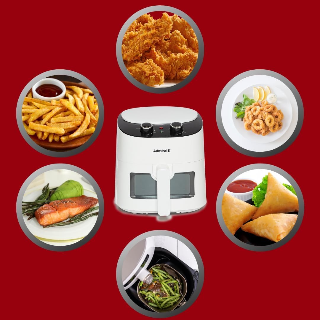 Admiral Air Fryer 3.7L, 1300W, Classic Knob Control, Transparent Window, Detachable Basket, Cool Touch Handle, Dishwasher Safe, ADAF37BL, 1 Year Warranty.
