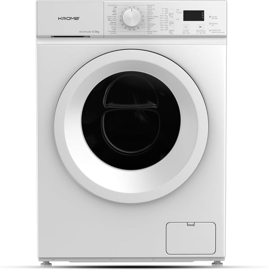 KROME 6Kg 1000 RPM Front Load Washing Machine, LED Display with Universal Motor, 5 Star Energy Efficient, 16 Wash Programs with Variable Temperature Setting,5 Year Motor Warranty White - KR-WFL60S