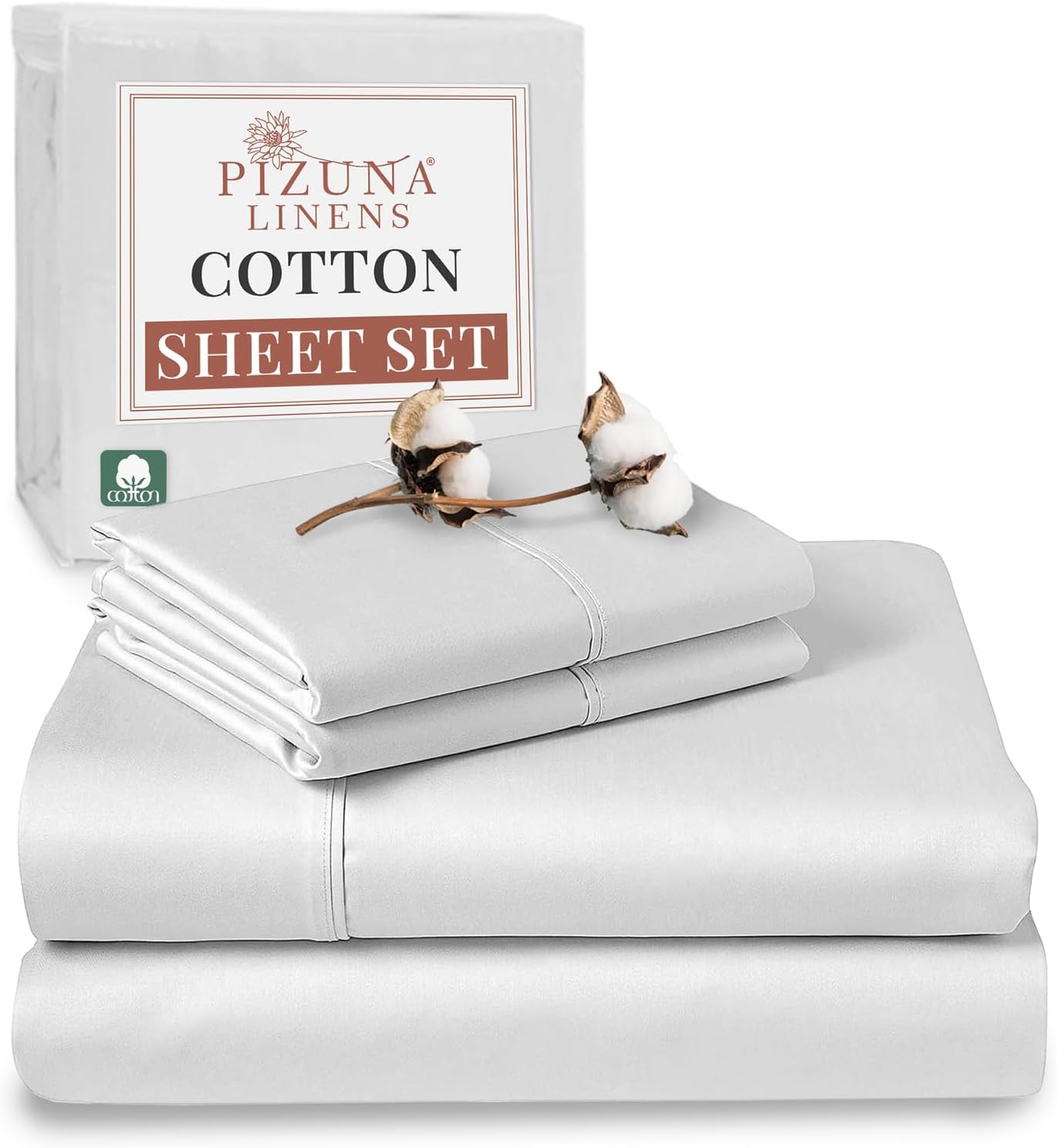 100% Cotton Sheets Full Size, Luxurious 400 Thread Count Long Staple Cotton Sateen Sheets with 15inch Deep Pocket (Combed Silver Sheet Full)