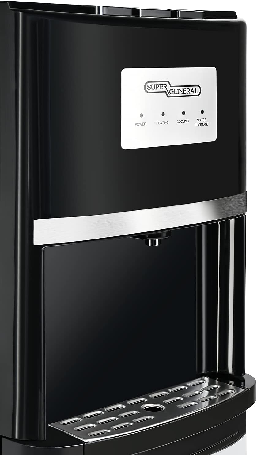 Super General Hot and Cold Water Dispenser, Bottom-Loading Water-Cooler, Instant-Hot-Water, 3 Taps, SGL-2020-BM, Black/Silver, 34 x 35 x 107 cm, 1 Year Warranty