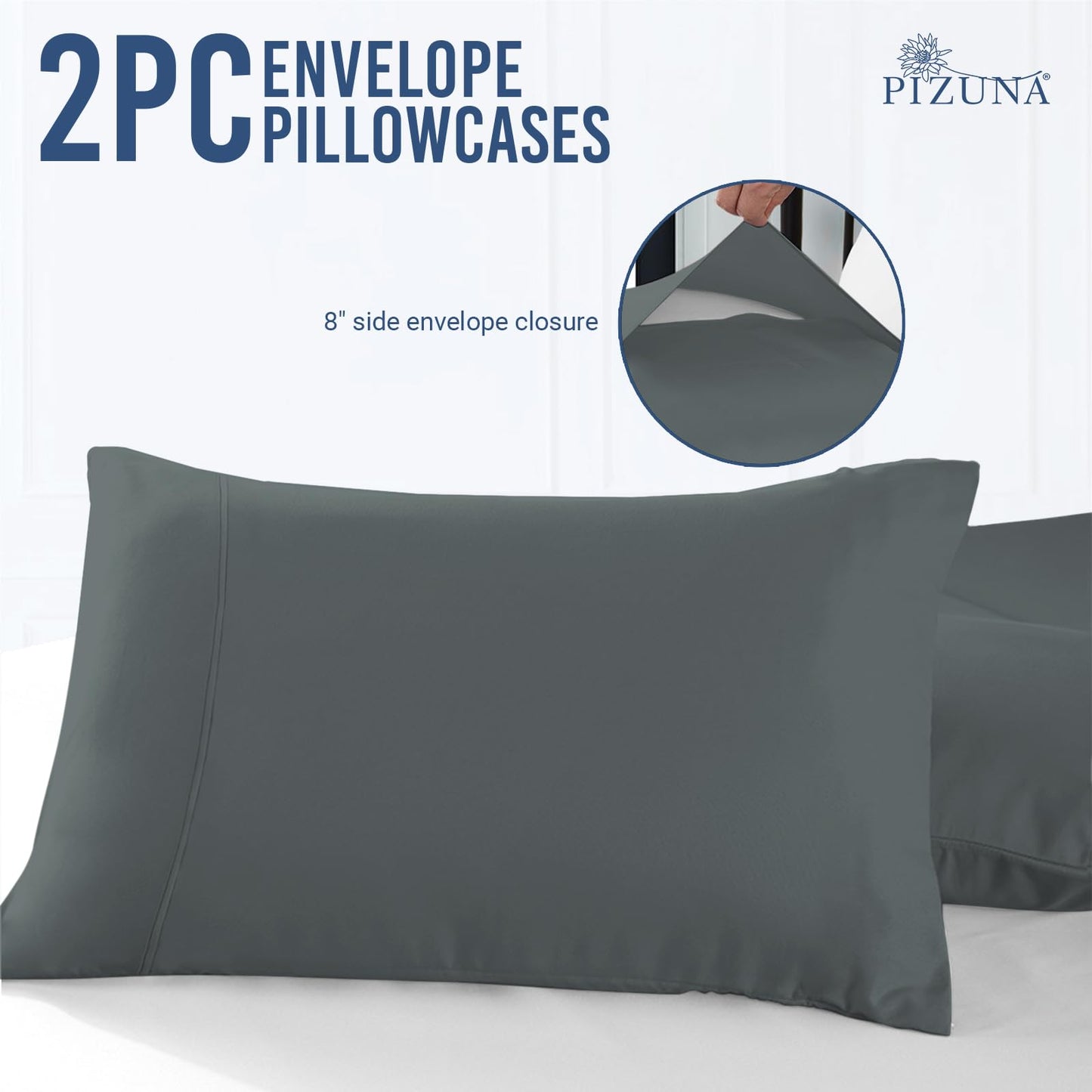 Pizuna 100% Luxury Cotton King Size Pillow Case Dark Blue, 1000 Thread Count 100% Long Staple Cotton Sateen Pillowcase, Pillow Covers with Stylish 4" Hem (Combed Cotton King Pillowcase Set of 2)