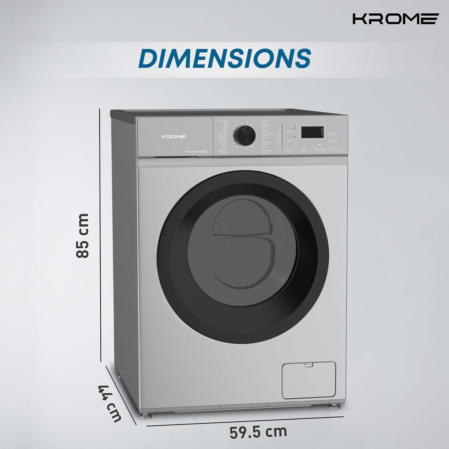 KROME 6Kg 1000 RPM Front Load Washing Machine, LED Display with Universal Motor, 5 Star Energy Efficient, 16 Wash Programs with Variable Temperature Setting,5 Year Motor Warranty White - KR-WFL60S