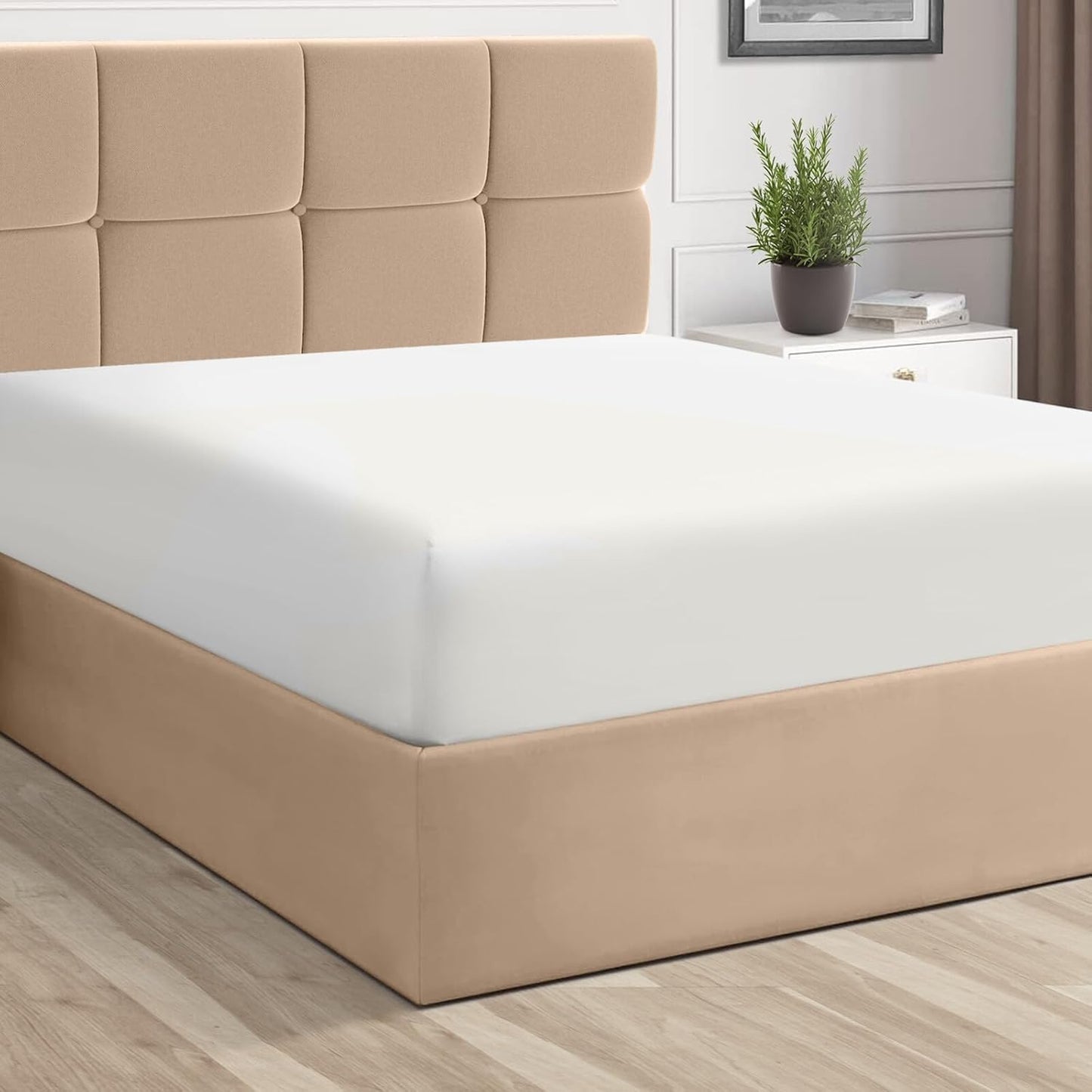 100% Cotton Twin Fitted Sheet White, Luxurious 400 Thread Count Long Staple Cotton Sateen 15" Deep Pocket Twin Sheets (Combed Cotton Fitted Sheet)