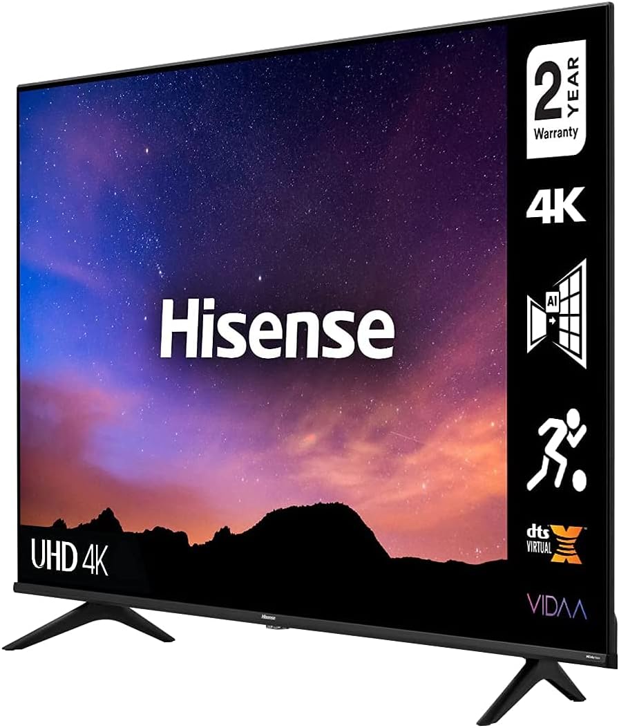 Hisense 50 Inch TV 4K UHD Smart TV, With Dolby Vision HDR, DTS Virtual X, YouTube, Netflix, Freeview Play & Alexa Built-in, Bluetooth & WiFi Black Model 50A61GTUK - 1 Year Full Warranty.