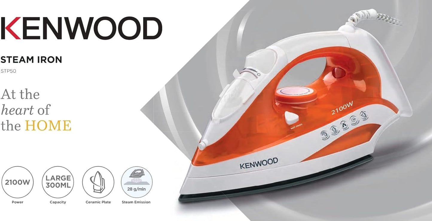 Kenwood Steam Iron 2200W with Ceramic Soleplate, Anti-Drip, Anti-Calc, Self Clean, Continuous Steam, Burst, Spray Function STP60.000WB White/Blue