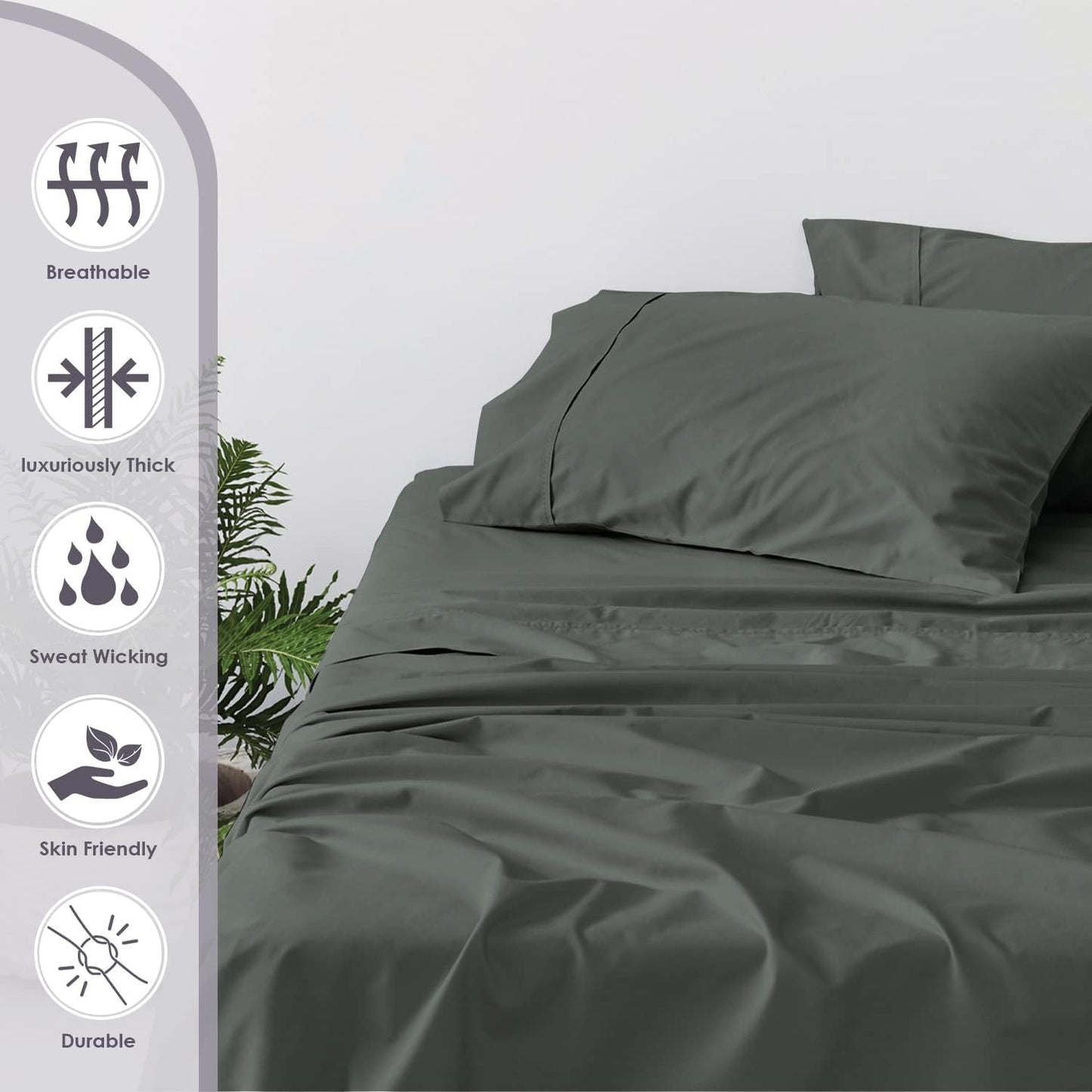 800 Thread Count Cotton Dark Grey Standard Pillowcases, 100% Long Staple Cotton Smooth Sateen Pillow Cases, Thickly Woven Set of 2 Pillow Covers (Dark Grey Standard Size 100% Cotton Pillow Cases)