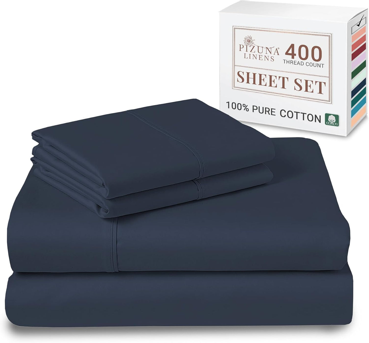 100% Cotton Sheets Full Size, Luxurious 400 Thread Count Long Staple Cotton Sateen Sheets with 15inch Deep Pocket (Combed Silver Sheet Full)