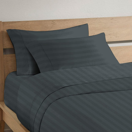 Pizuna 100% Cotton Anthracite Grey Dobby Striped Pillow Cases Queen Size Set of 2, 300 Thread Count Long Staple Cotton Damask Pillow Covers Standard Size with 4 Inch Hem (Grey Striped Pillow Cover)