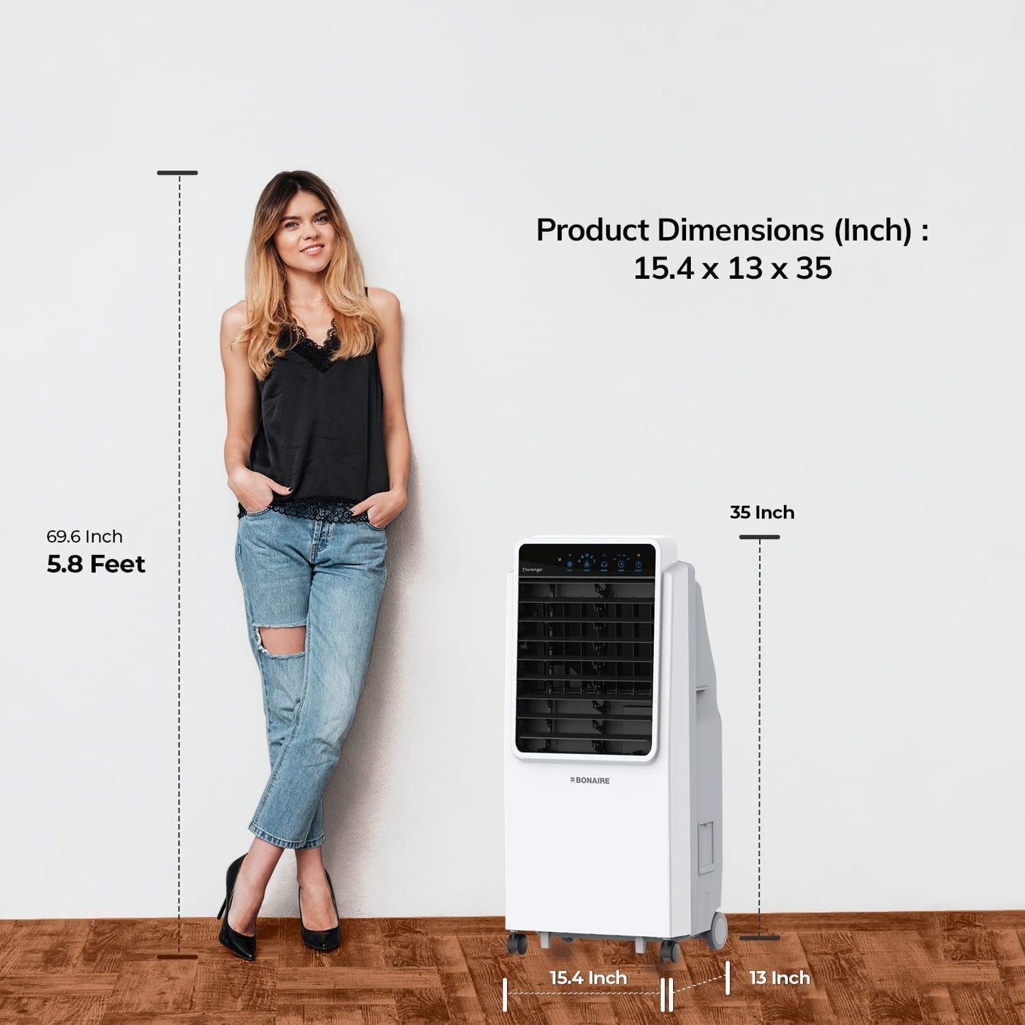 Bonaire Portable Air Conditioner 350 CFM Evaporative Air Cooler for Home Bedroom Office Indoor with Touch Control Panel and Remote, Closable Louvers, 3 Gallon, K350