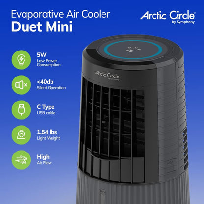 Arctic Circle Portable Air Conditioner Symphony Bonaire Portable Evaporative Air Cooler, USB Powered includes 6 ft USB-C cable, for Bedroom, Office, Camping, RV (Grey), Mini Grey, ACOPE455