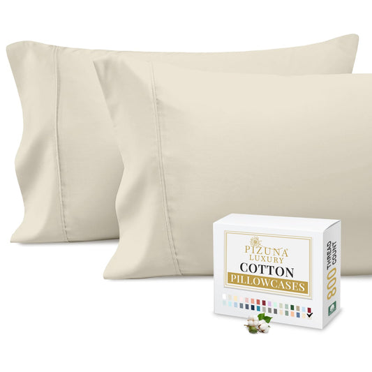 Pizuna Pure 100% Cotton Pillow Cases King Size Set of 2 Baby Blue, 800 Thread Count Long Staple Cotton Thick Sateen with Stylish 4inch Hem (Combed Baby Blue Cotton Pillow Cases King)