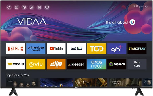JVC 58 Inch 4K UHD Edgeless Smart TV Powered By VIDAA, Dolby Audio, VIDAA Voice Remote, Bluetooth, DVBT2/S2, LT-58N786VV- Black