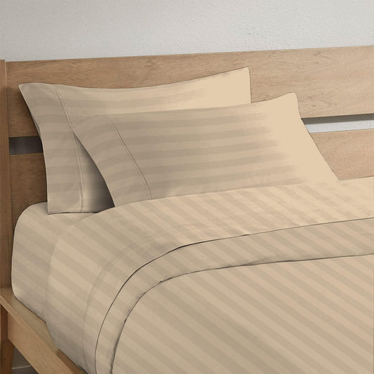 Pizuna 100% Cotton Taupe Dobby Striped Pillow Cases Queen Size Set of 2, 300 Thread Count Long Staple Cotton Damask Pillow Covers Standard Size with 4 Inch Hem (Taupe Striped Pillow Cover)