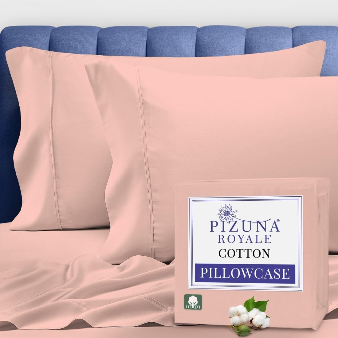 Pizuna 100% Luxury Cotton King Size Pillow Case Dark Blue, 1000 Thread Count 100% Long Staple Cotton Sateen Pillowcase, Pillow Covers with Stylish 4" Hem (Combed Cotton King Pillowcase Set of 2)