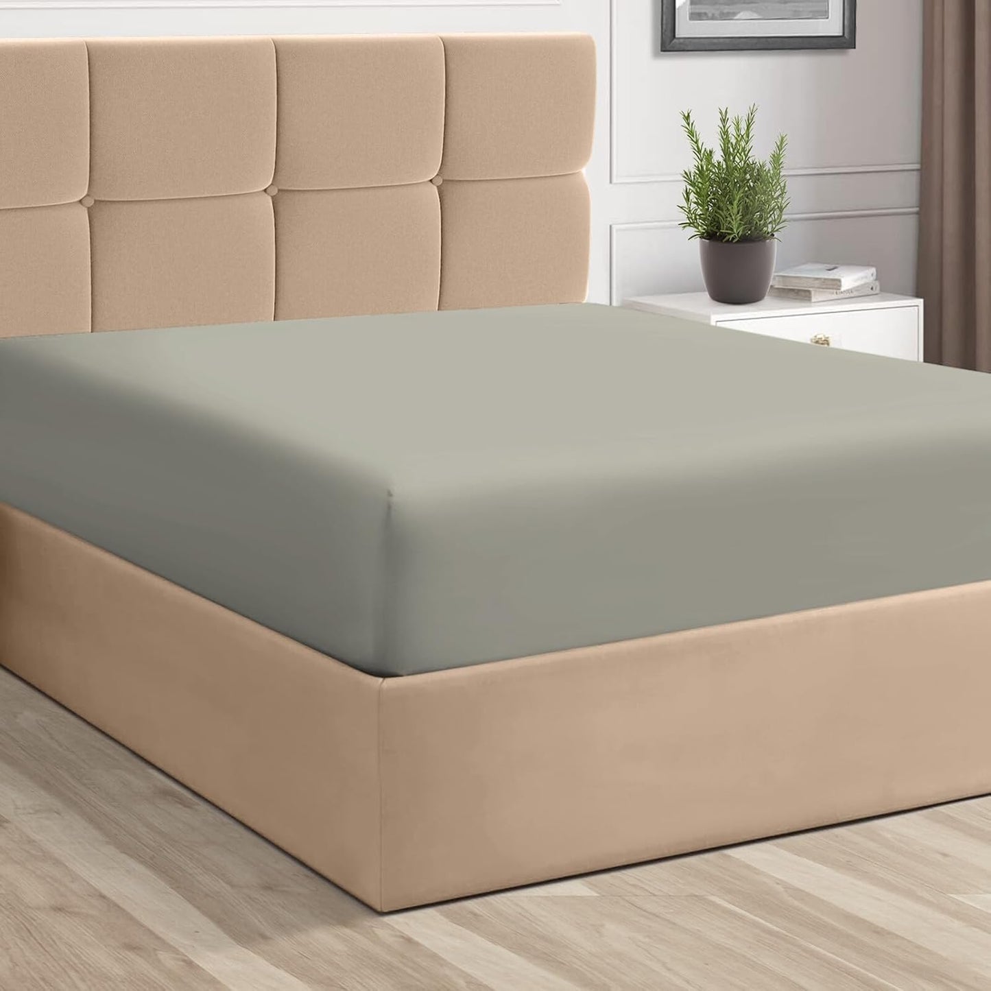 100% Cotton Twin Fitted Sheet White, Luxurious 400 Thread Count Long Staple Cotton Sateen 15" Deep Pocket Twin Sheets (Combed Cotton Fitted Sheet)