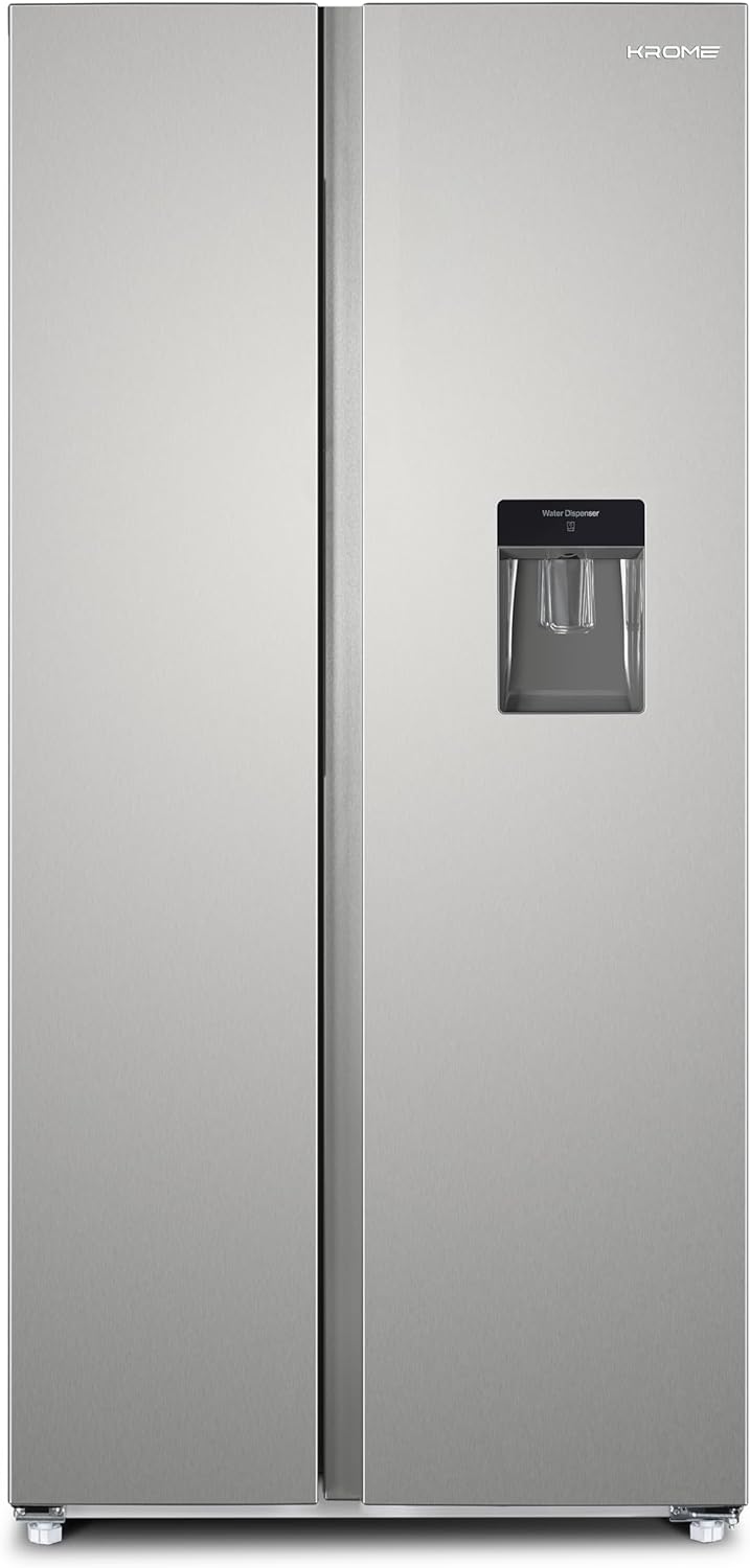 KROME 600L Gross, Side By Side Refrigerator with Multi Air Flow System, Electronic Touch Temperature Control, Door Alarm, No Frost Cooling System, 10 Year Compressor Warranty, Silver- KR-SBS601SM