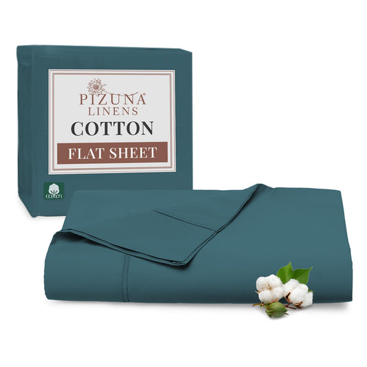 Pizuna Pure 100% Cotton Flat Sheets Only Full Apricot Orange (1 PC), Luxurious 400 Thread Count Long Staple Cotton Sateen with 4" Hem (Combed Full Flat Sheet Only Cotton)