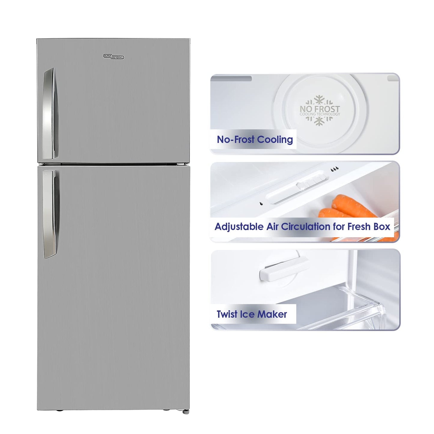 Super General 510 Liters Gross Top-Mount Refrigerator-Freezer, No-Frost, Multi-Flow-Cooling, Inox, SGR515l, 70.5 x 68.2 x 178 cm, 1 Year Warranty
