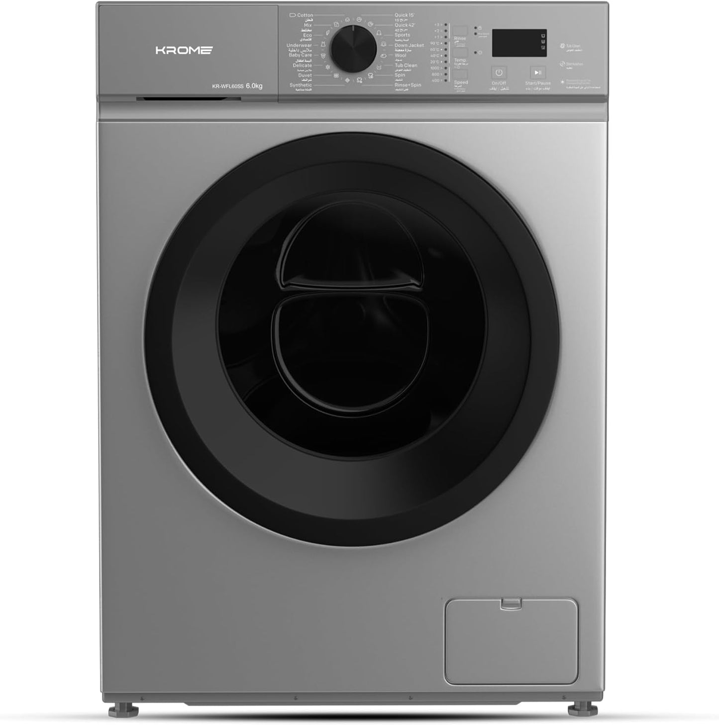 KROME 6Kg 1000 RPM Front Load Washing Machine, LED Display with Universal Motor, 5 Star Energy Efficient, 16 Wash Programs with Variable Temperature Setting,5 Year Motor Warranty White - KR-WFL60S
