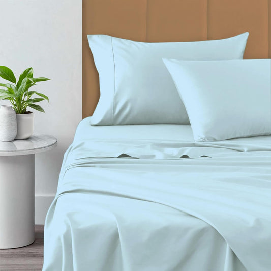 800 Thread Count Baby Blue 6 Piece Queen Sheet Set with 2 Extra Pillow Cases, 100% Long Staple Cotton Smooth Sateen Weave Bed Sheets with Deep Pockets, Value Pack 6 pc Cotton Sheets Queen Baby Blue