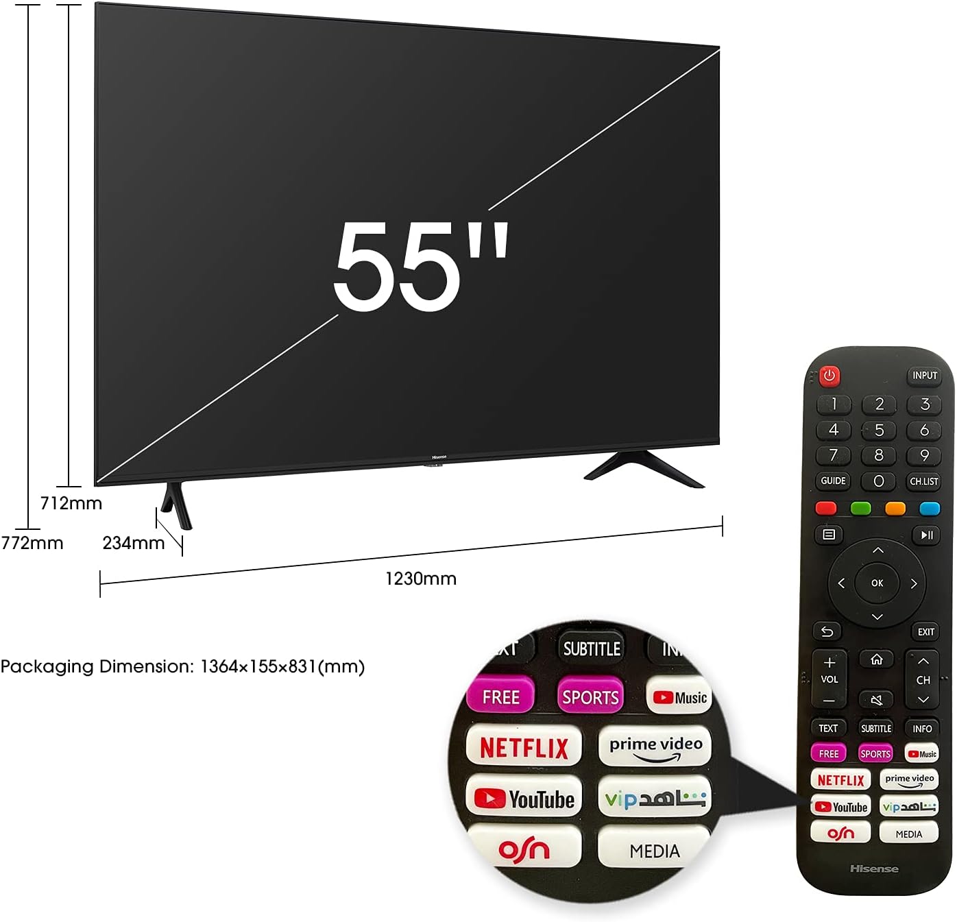 Hisense 58 Inch TV UHD Smart HDR 10/HLG Wifi (2.4GHZ) Bluetooth 5.0 DLNA HDCP Version H.265 decoder - 58A6GE (2021 Model)