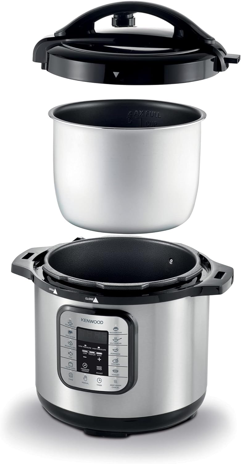 Kenwood 16 In 1 Electric Pressure Cooker 8L 1000W Multifunctional Programmable Multicooker With Safety Feature, Smart Cook Programs, Pcm80 Silver/Black, Pcm80.000Ss
