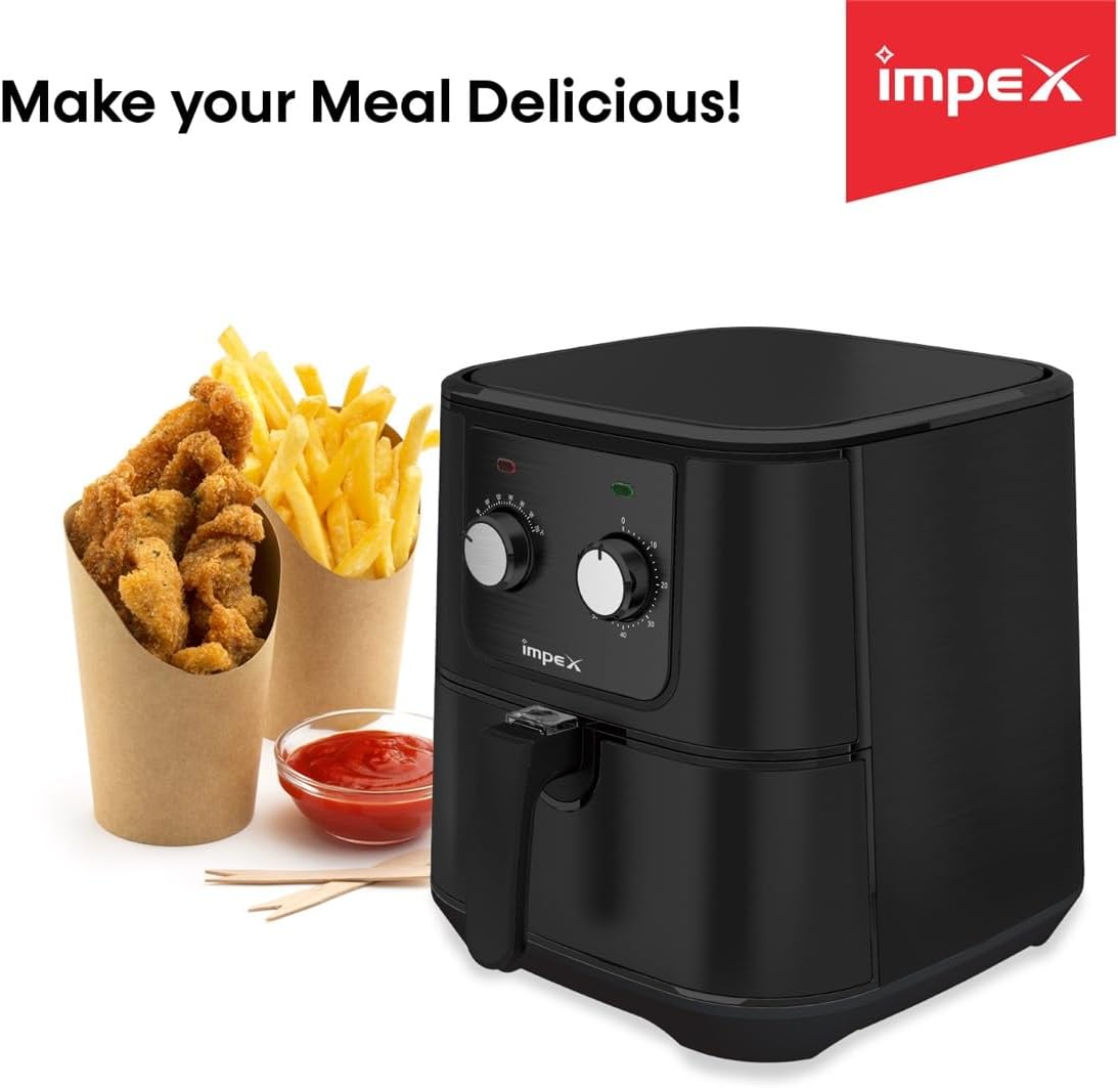 Impex 2.5 Ltr Air Fryer - Ideal for Meat, Fish, Vegetables, French Fries, Temperature Control 80°C-200°C, Timer 30 Mins with 2 Year Warranty-Black (AF 4302)