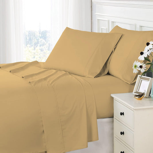 Pizuna 800 Thread Count Cotton King Sheets Set Gold, 100% Long Staple Cotton Smooth Sateen Bed Sheets, Sheets fit Upto 15 inch Deep Pockets (Wheat King 100% Cotton Sheets Sets)
