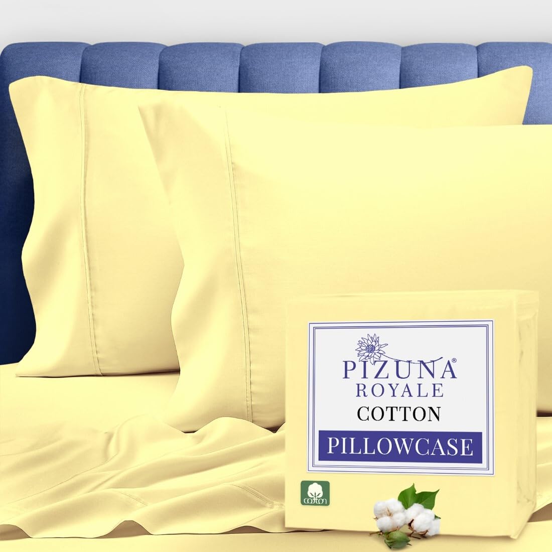 Pizuna 100% Luxury Cotton King Size Pillow Case Dark Blue, 1000 Thread Count 100% Long Staple Cotton Sateen Pillowcase, Pillow Covers with Stylish 4" Hem (Combed Cotton King Pillowcase Set of 2)