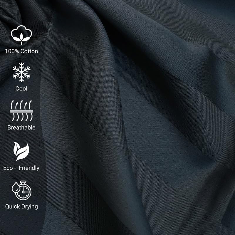 100% Cotton Dobby Striped King Sheets Set Anthracite Grey, 300 Thread Count Long Staple Damask King Size Sheets, Combed Cotton Sateen Sheets for King Size Bed 15 Inch Deep Pocket (Grey Damask Sheet)